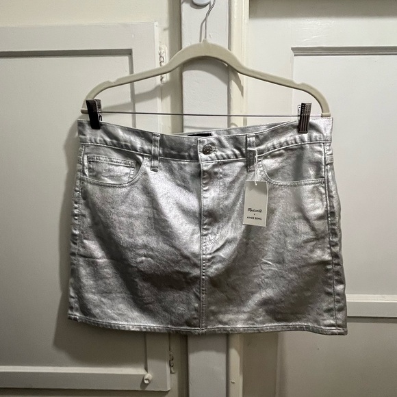 Madewell x Aimee Song denim mini skirt in coated silver size 29 NWT new - Picture 2 of 15